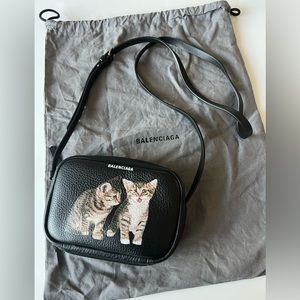 Balenciaga Calfskin Everyday Kittens Camera Bag Black